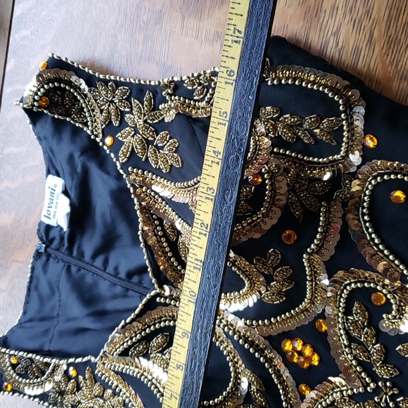 Vtg Jovani black silk gown with gold sequin detail - Picture 7 of 13